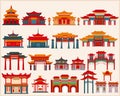Set of Chinese temples, gates and traditional buildings Royalty Free Stock Photo